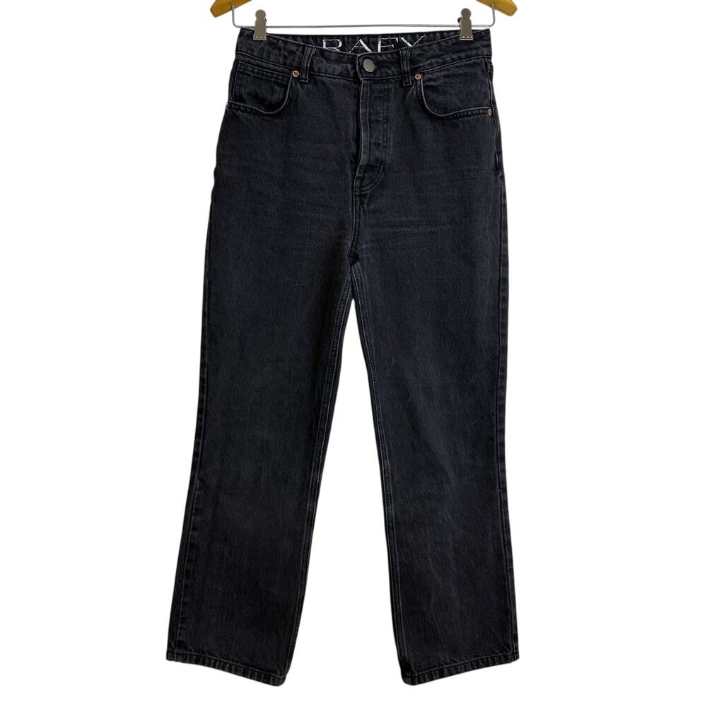 Raey Straight Leg Jeans Womens 29 Washed Black Button Fly Cotton Distressed